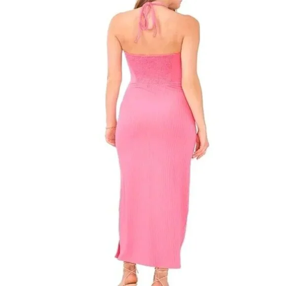 NWT $ 99  1.STATE CENTER RUCHED HALTER KNIT JUNEBERRY MIDI DRESS SZ MEDIUM - Picture 3 of 10